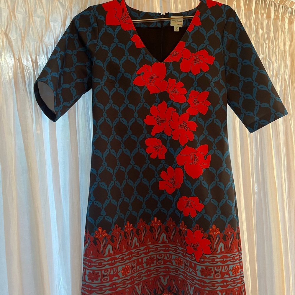 Tracy Reese Red and Blue Floral Midi Dress Anthropologie